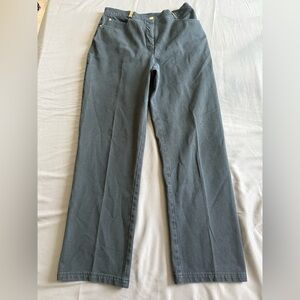 ST JOHN SPORT Marie Gray White Stretch Straight Leg Jeans Gold Tone Hardware 8